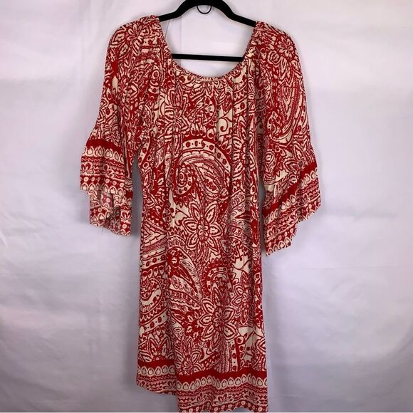 Umgee FLoral Red and Cream Boho Style Dress - Picture 1 of 5